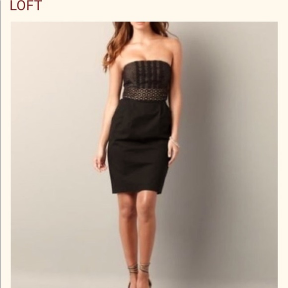 LOFT Black Strapless Eyelet Dress, 0P - Picture 1 of 11